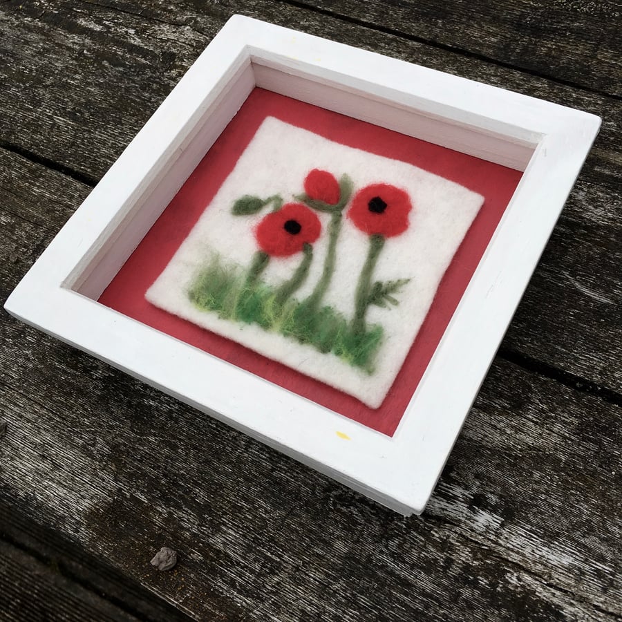 Poppy picture, needle felted in box frame - SALE