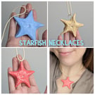 Handmade Clay Starfish Waxed Thread Chain Necklace 