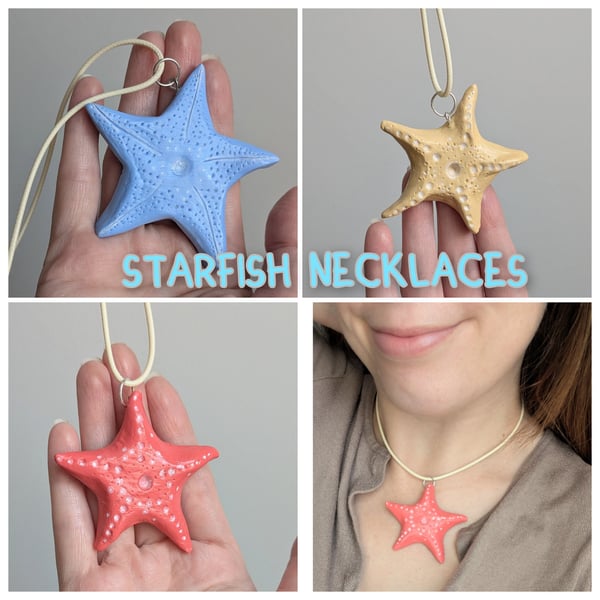 Handmade Clay Starfish Waxed Thread Chain Necklace 