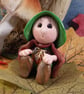 RESERVED FOR KIM Tiny Seated Gnome 'Duncan' OOAK Sculpt Ann Galvin