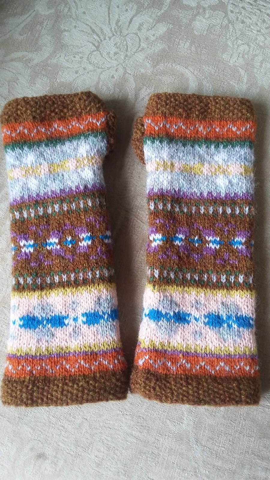 Hand knit pure wool fingerless mittens