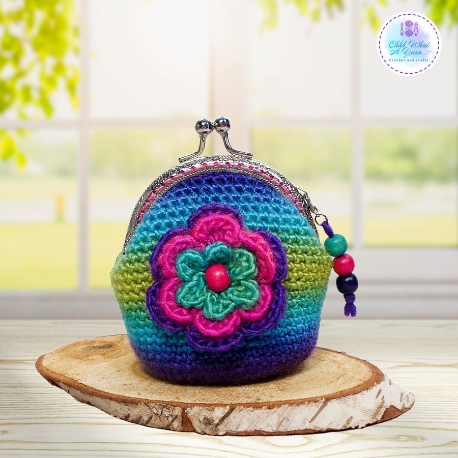 Colourful boho crochet coin purse