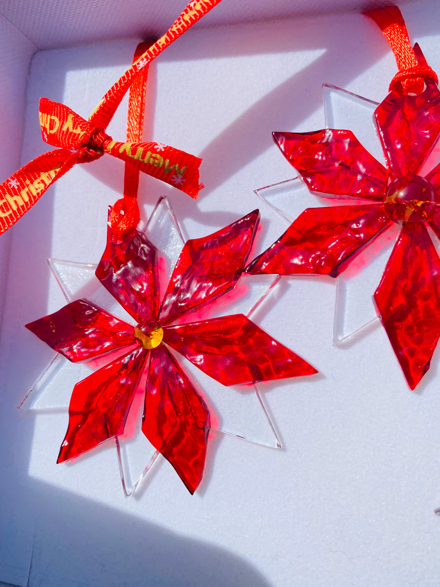 Gift set -fused  glass snowflake flower Christmas decorations