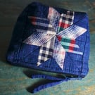 Indigo Star Patchwork Pouch, Handmade Zipper Pouch, Fabric Purse