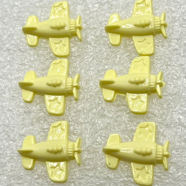 6 Plane Buttons, Yellow, 15mm Long, Shank Back, Buy 1 Get 1 Free, Glossy