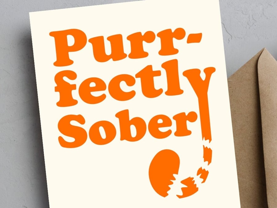Sobriety Card - Purr-fectly Sober Sobriety Gift, AA Gifts Sober Anniversary Card
