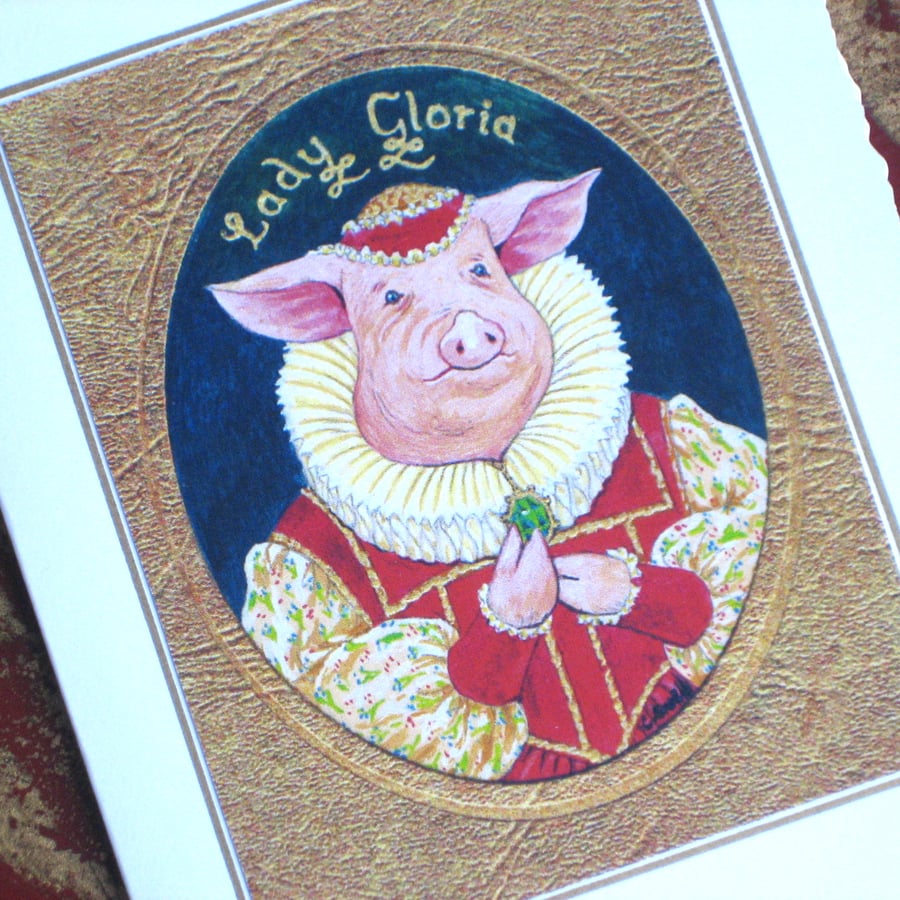 Lady Gloria Tudor Pig Miniature Painting Card