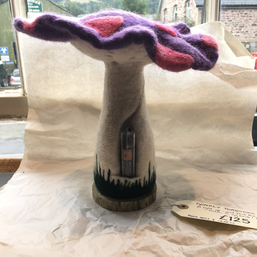 Twinkly Toadstool! Light up needle felt sculpture with fairy light LEDs