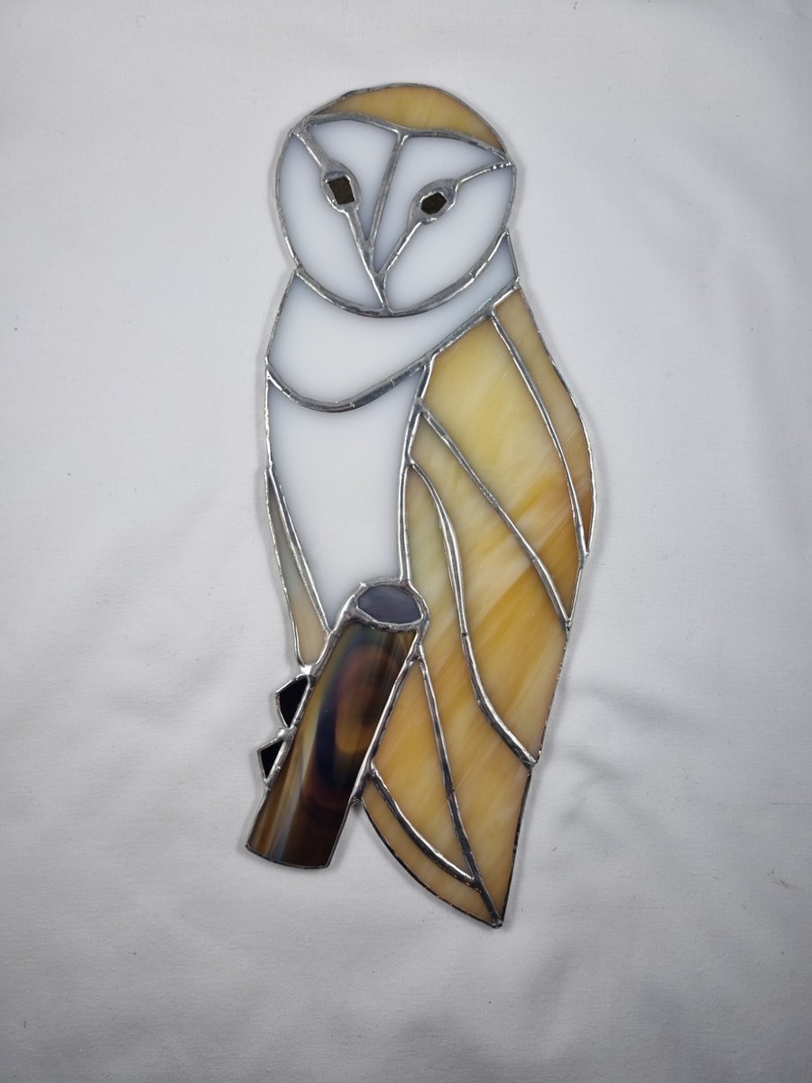 502 - Stained Glass Barn Owl - handmade hanging decoration.