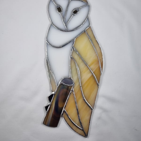 502 - Stained Glass Barn Owl - handmade hanging decoration.