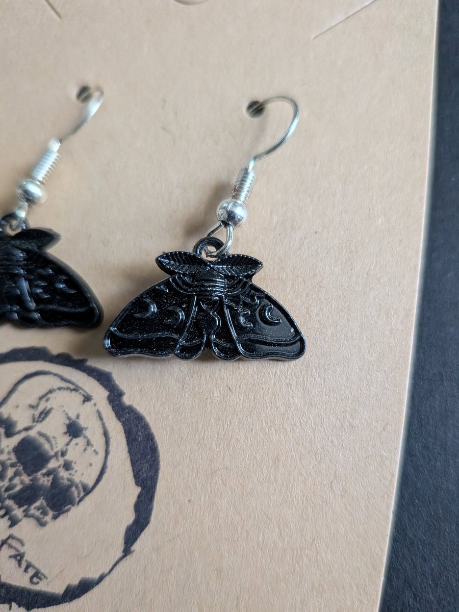 Black Moth Drop Earrings - Handcrafted Gothic Jewellery