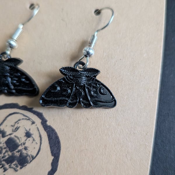 Black Moth Drop Earrings - Handcrafted Gothic Jewellery