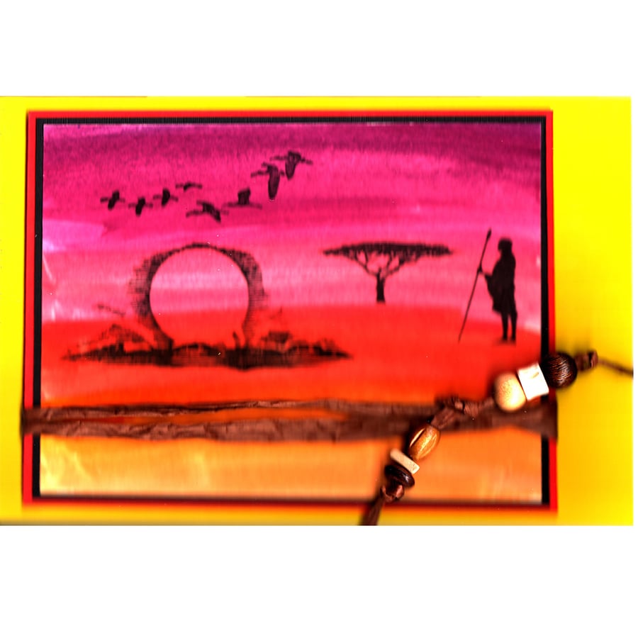 Africa Zulu Warrior, Acacia Tree and Sunset (AF201)