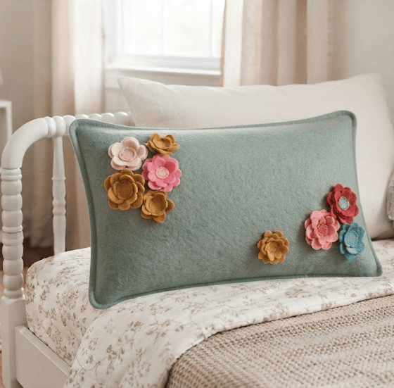 Cushions - Kids Pillow - Felt Floral Decor - Nursery Home Decor - Girls Bedroom