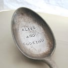 Big vintage tablespoon, hand stamped serving spoon, Alive and Cooking