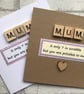 Handmade Scrabble Tile Mum Card, Birthday, Mother's Day