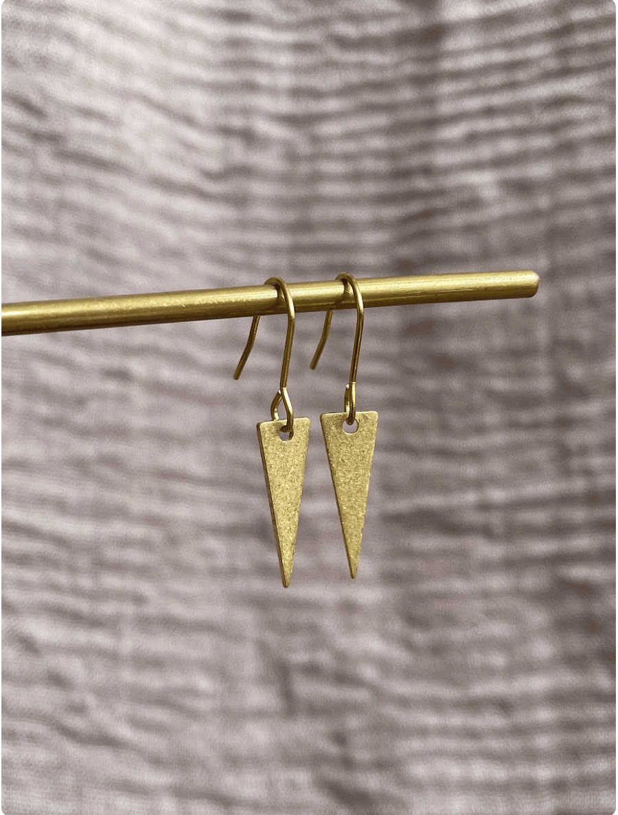 Triangle brass earrings, gold dainty earrings, simple office jewellery