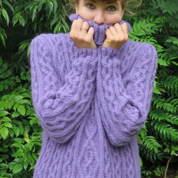 Ladies Aran Style Cable Knit Sweater-Knitting PATTERN PDF