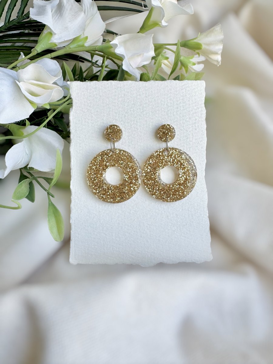 Gold Glitter Hoop Earrings - Acrylic