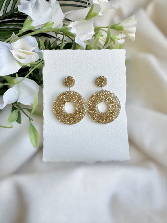 Gold Glitter Hoop Earrings - Acrylic