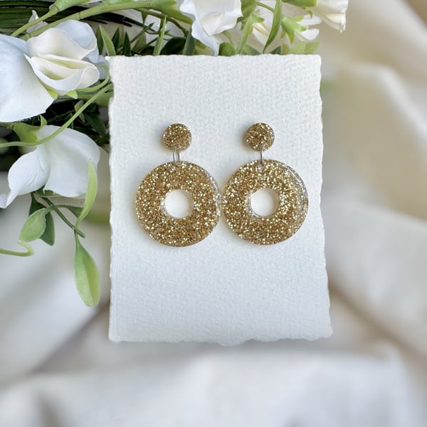 Gold Glitter Hoop Earrings - Acrylic