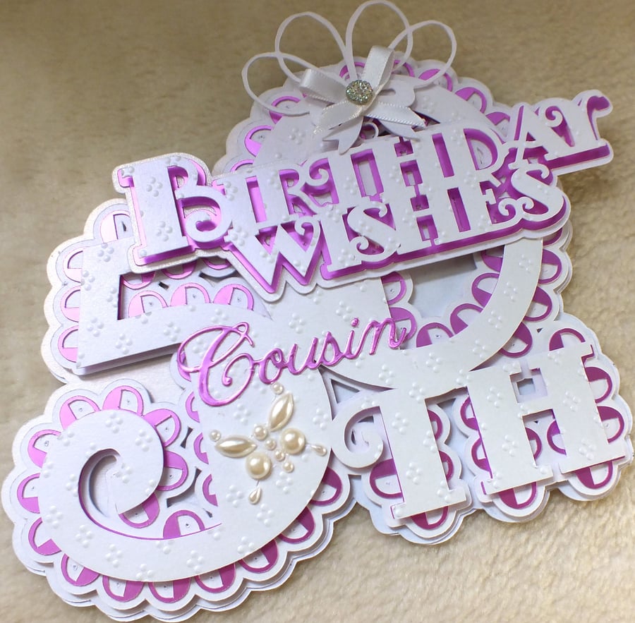 Luxury Handmade Cousin 50th Birthday Shaped Card