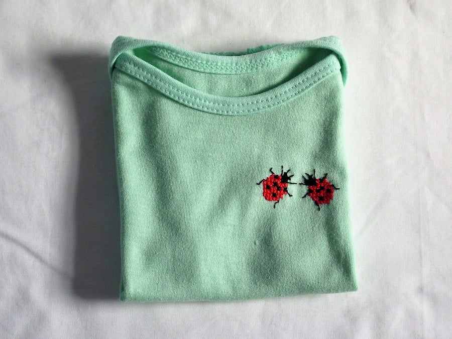 Ladybird, Vest, age 0-3 months, hand embroidered