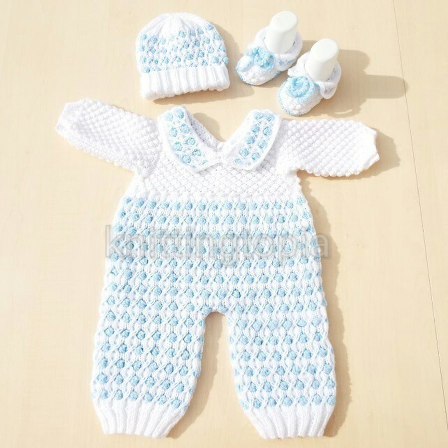 Hand knitted baby bobble romper hat and shoe set made to order 0 - 6 months