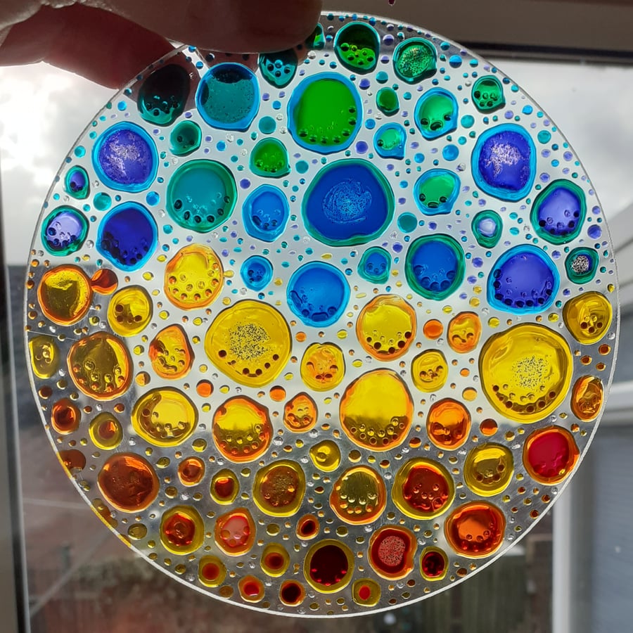 Bubble sun catcher, painted sun catcher, abstract painting sun catcher, 