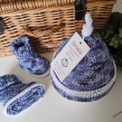 Designer Baby Boy's Pure Cotton Hat & Booties Set 0-3 months size