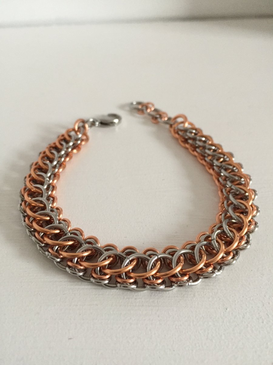 Mens Stainless Steel and Copper Bracelet, Mixed Metal Bracelet