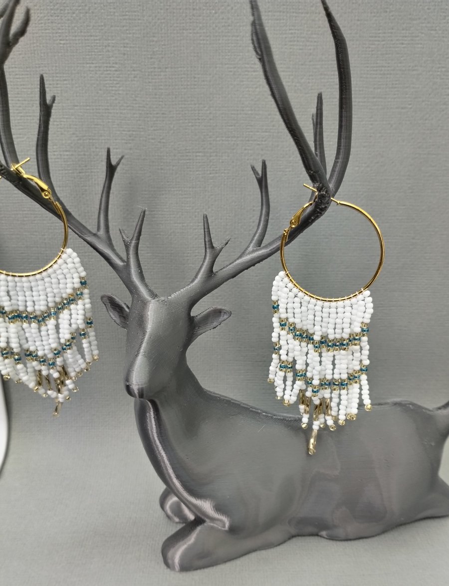 Gold hoop seed beaded earrings
