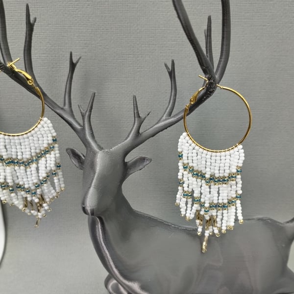 Gold hoop seed beaded earrings