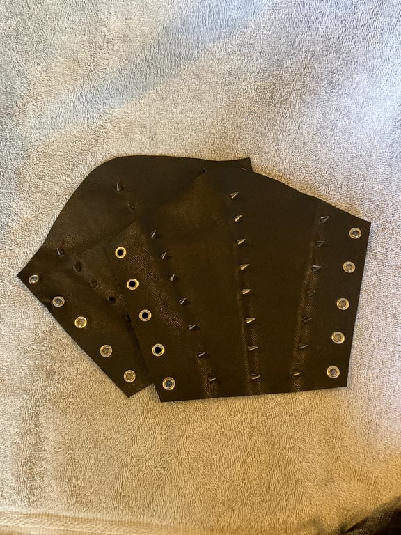 Black Leather Bracers with Chrome coloured Spikes (Large Pair) FREE SHIPPING
