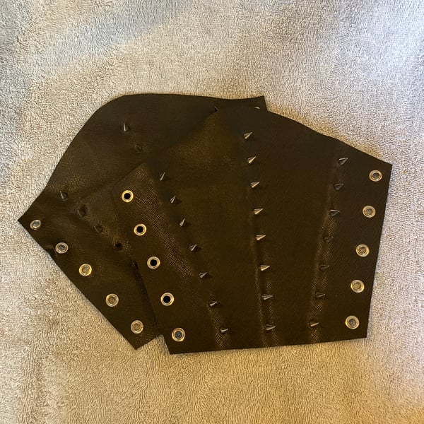 Black Leather Bracers with Chrome coloured Spikes (Large Pair)