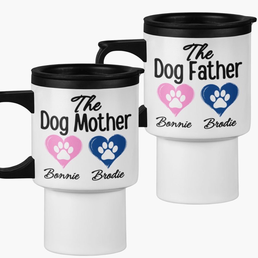 Personalised Dog Owner COUPLES Travel Mugs Set of 2 Dog Father & Dog Mother