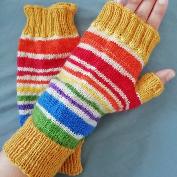 Fingerless Gloves - Hand knitted - multicoloured