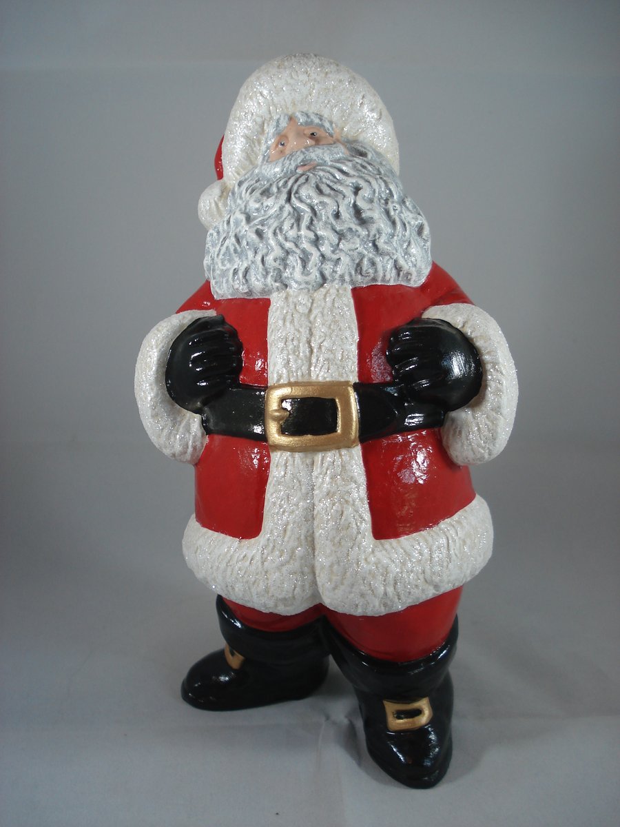 Ceramic Xmas Glittery Santa Claus Father Christmas Figurine Ornament Decoration.