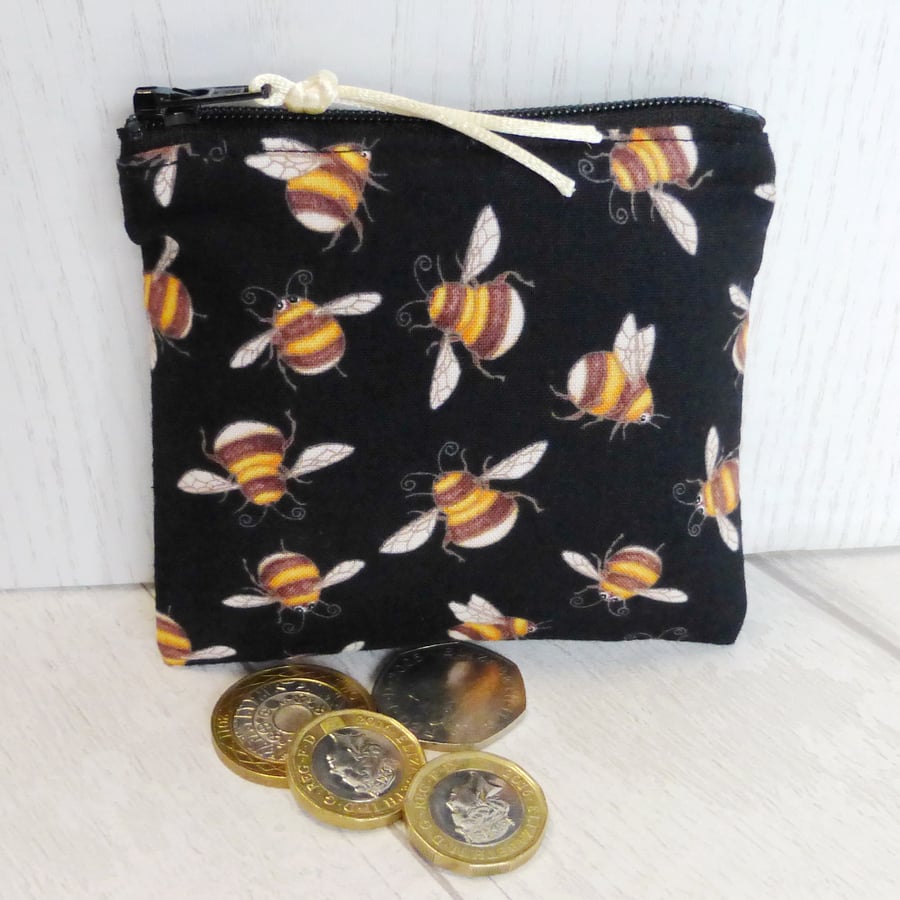 Zipped coin purse, bees