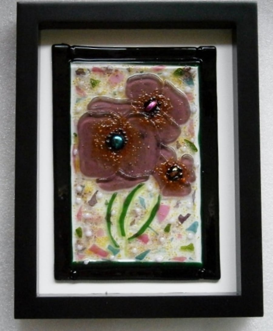 Fused glass picture of pansies 