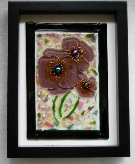 Reduced - Fused glass picture of pansies 