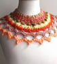 Freeform Collar, Yoke or Cowl.  Handspun Knit & Crochet Wool. Peach, Green, Fawn