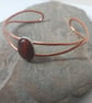 Hammered Copper Cuff Bangle with Tigers Eye Gemstone and Silver - Image 1