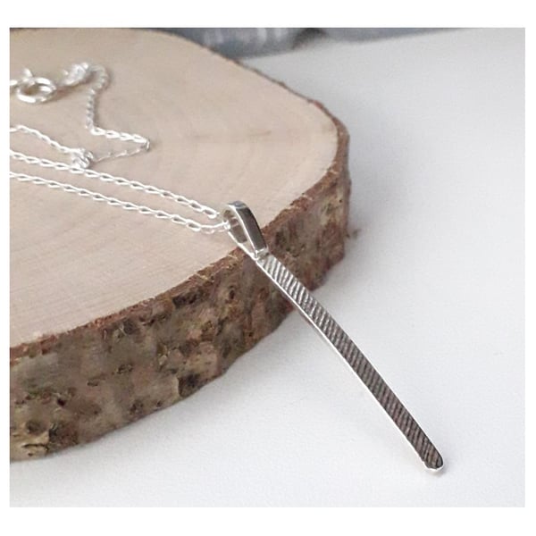 Sterling silver textured bar necklace , Hallmarked