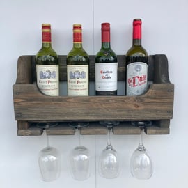 Rustic Wooden Wine Gin Rack - Grey