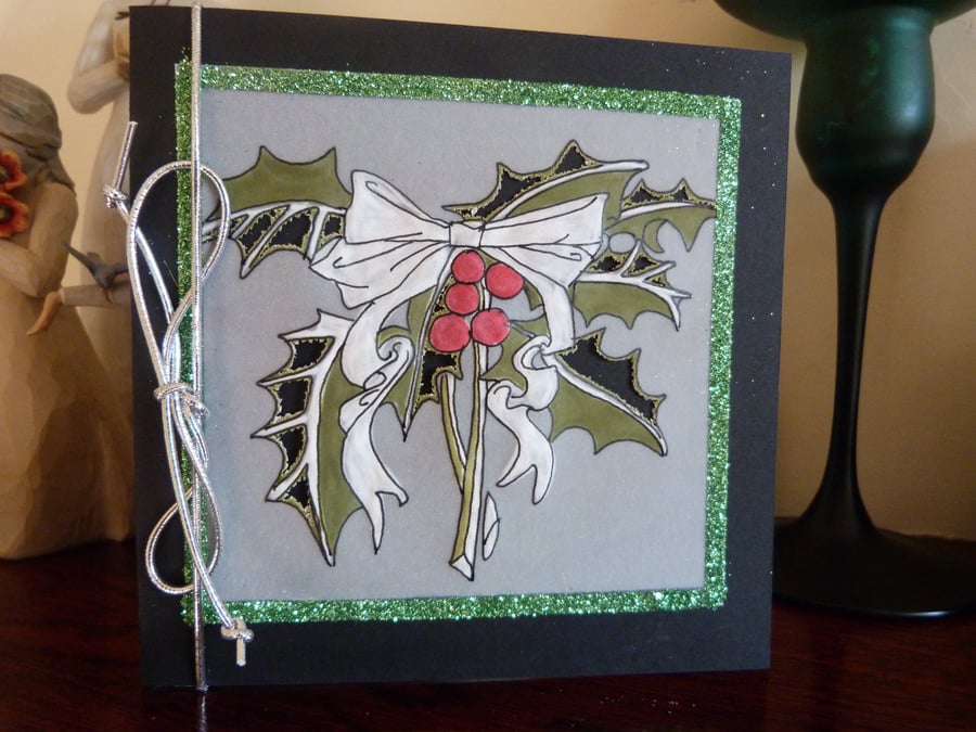 Celtic Green Holly Christmas Card