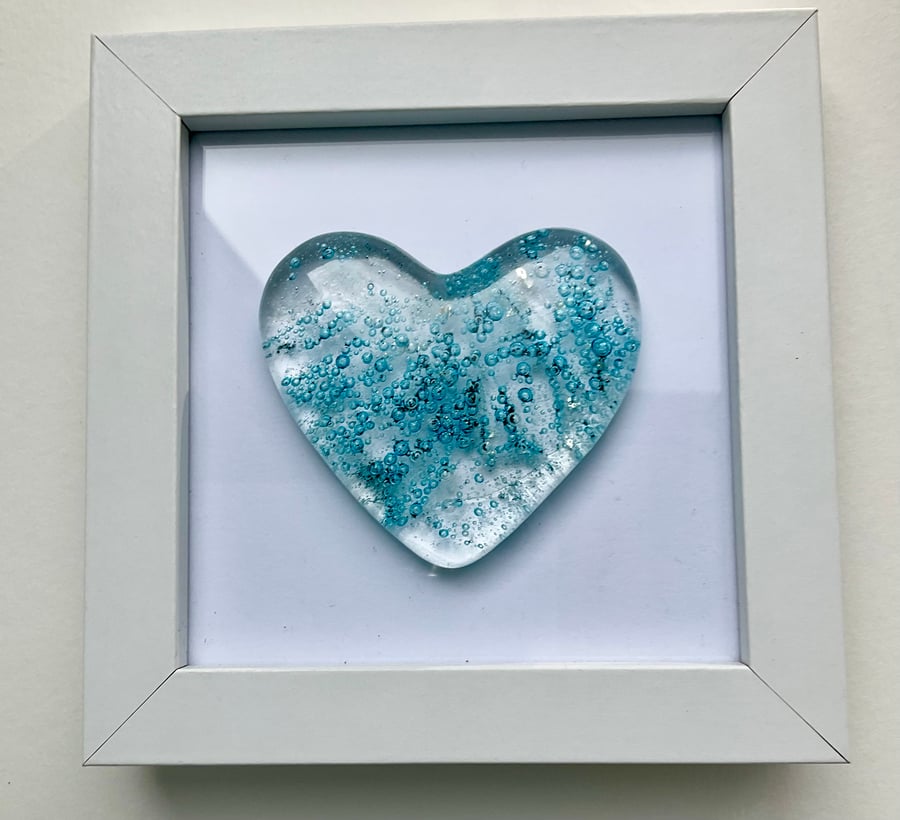Fused glass cast heart in frame 