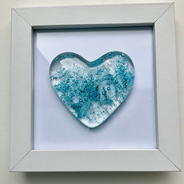 Fused glass cast heart in frame 