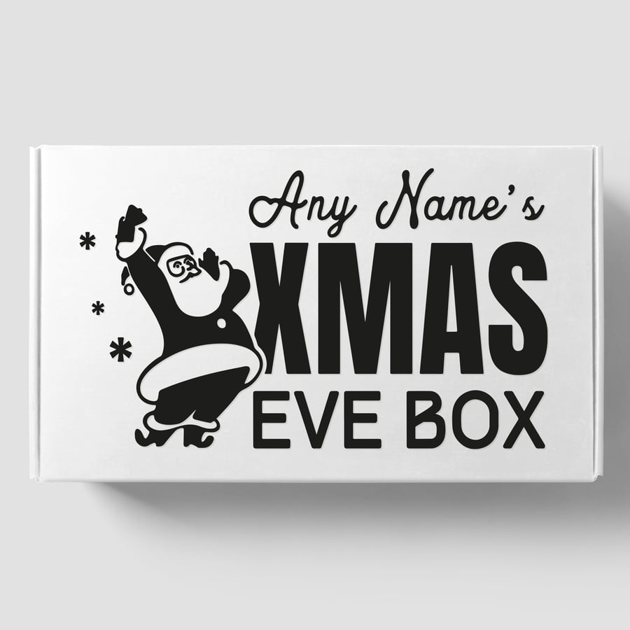 Xmas Eve Box - Fun Santa: Personalised Christmas Eve Box Sticker, Custom Name