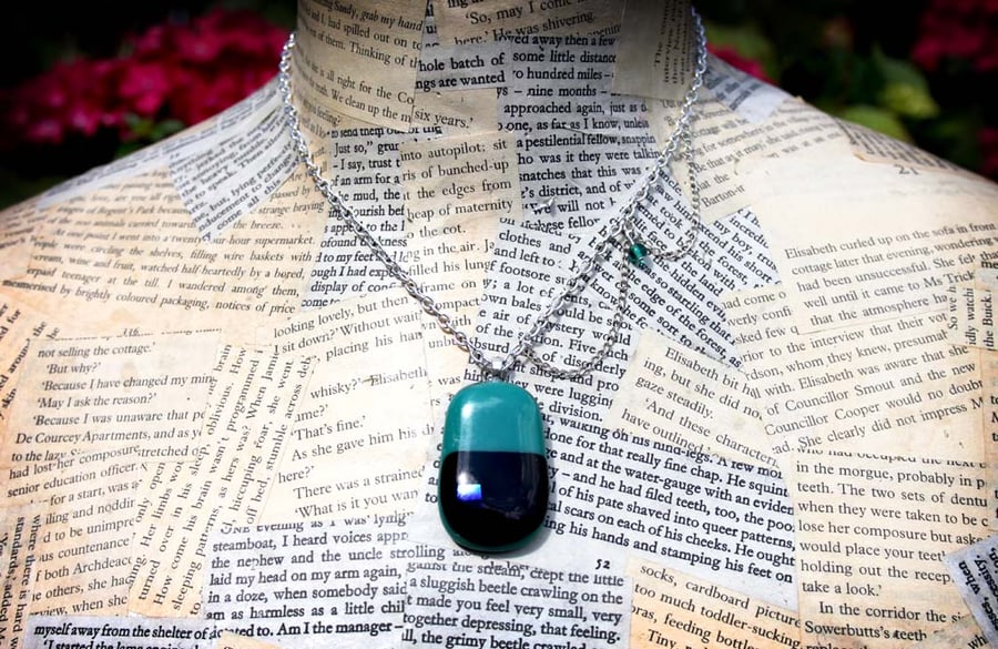 Silver Turquoise Glass Pendant Necklace